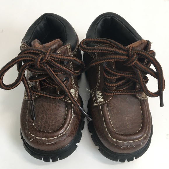 Carter's Baby Boy's Brown Faux Leather Chunky Platform Lace Up Ankle Boots - Picture 7 of 14